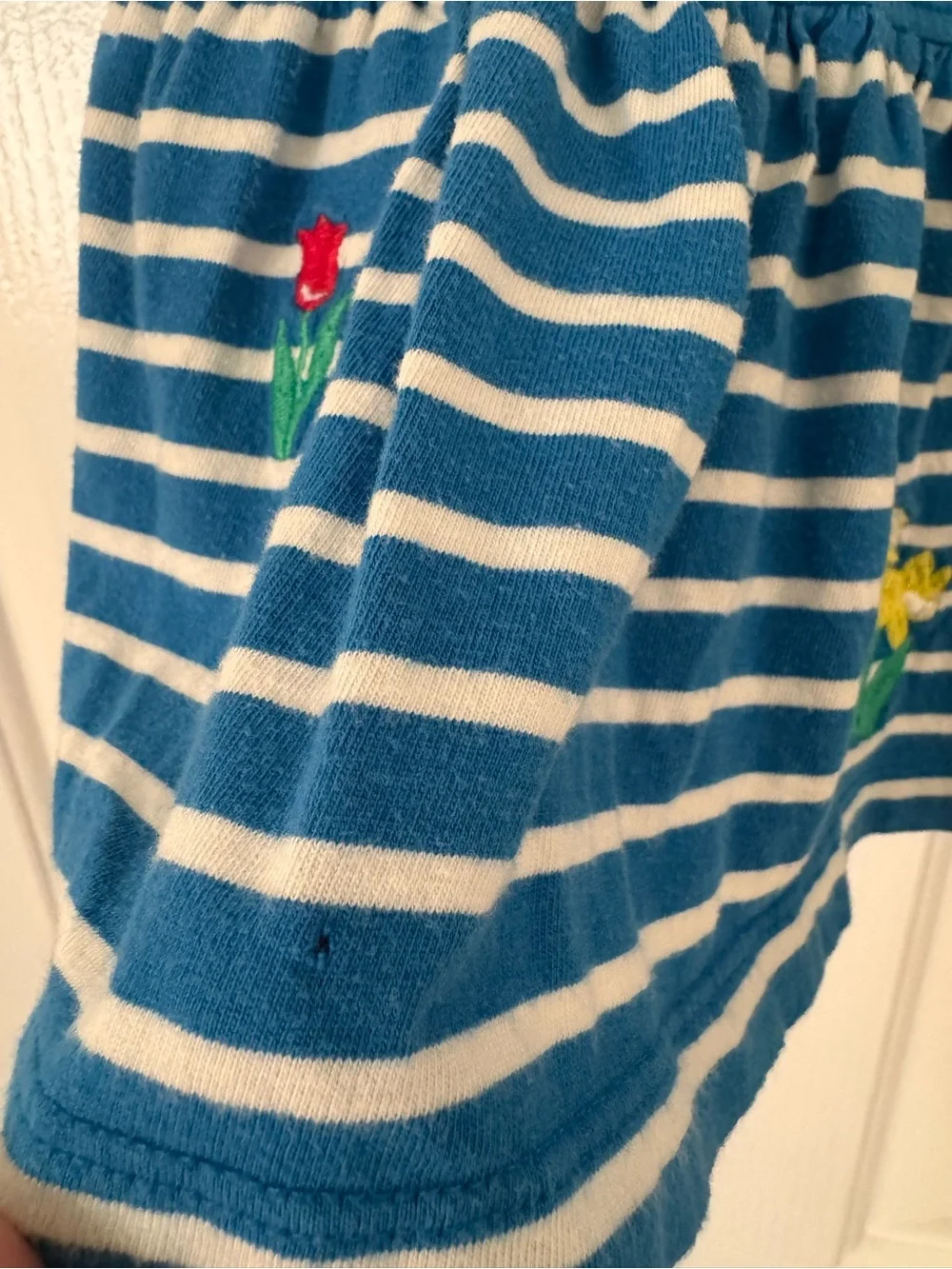 Mini Boden Blue Striped Girl's Dress with Bunny & Floral Appliqué Size 3-4T